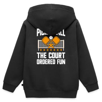 Pickleball : le plaisir ordonné par le tribunal - Sweat Premium à capuche zippé enfant bio - noir - Dos - AI Model Kid Male (0cm)