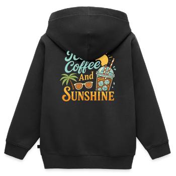 Café glacé et soleil - Sweat Premium à capuche zippé enfant bio - noir - Dos - AI Model Kid Male (0cm)