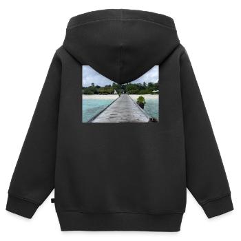 Tropischer Pier am türkis Meer Kudafushi Malediven - Kinder Premium Organic Zip Hoodie - Schwarz - Hinten - AI Model Kid Male (0cm)