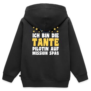Nièce motif familial - Sweat Premium à capuche zippé enfant bio - noir - Dos - AI Model Kid Male (0cm)