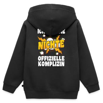 Nièce motif familial - Sweat Premium à capuche zippé enfant bio - noir - Dos - AI Model Kid Male (0cm)