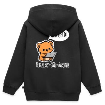 Finanz-Bär-Amter - GIB GELD! - Kinder Premium Organic Zip Hoodie - Schwarz - Hinten - AI Model Kid Male (0cm)