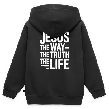 Jésus Le Chemin La Vie La Vie - Sweat Premium à capuche zippé enfant bio - noir - Dos - AI Model Kid Male (0cm)