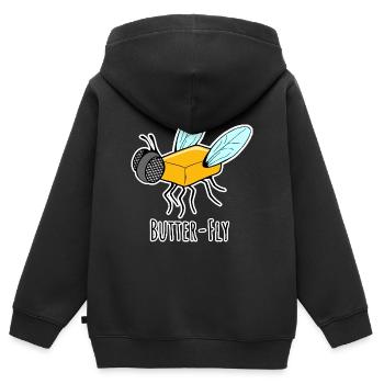 Mouche au beurre - Mouche au beurre Flat Joke - Sweat Premium à capuche zippé enfant bio - noir - Dos - AI Model Kid Male (0cm)