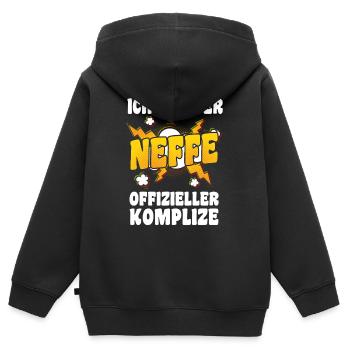 Motif familial neveu - Sweat Premium à capuche zippé enfant bio - noir - Dos - AI Model Kid Male (0cm)