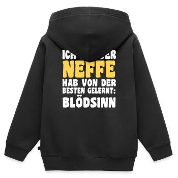 Motif familial neveu - Sweat Premium à capuche zippé enfant bio - noir - Dos - AI Model Kid Male (0cm)