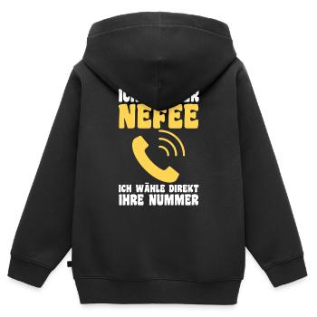 Motif familial neveu - Sweat Premium à capuche zippé enfant bio - noir - Dos - AI Model Kid Male (0cm)
