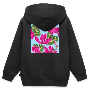 Helles Muster mit Alpenveilchenblüten - Kinder Premium Organic Zip Hoodie - Schwarz - Hinten - AI Model Kid Male (0cm)