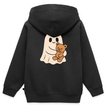 Kuscheliger Geist mit Teddy - Kinder Premium Organic Zip Hoodie - Schwarz - Hinten - AI Model Kid Male (0cm)