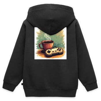 Caféine et campagnes - Sweat Premium à capuche zippé enfant bio - noir - Dos - AI Model Kid Male (0cm)