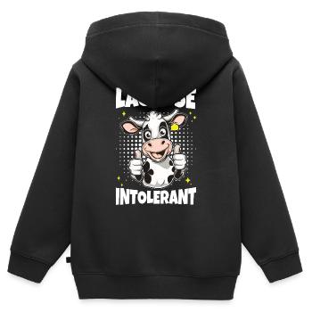 Vache laitière intolérante au lactose - Sweat Premium à capuche zippé enfant bio - noir - Dos - AI Model Kid Male (0cm)