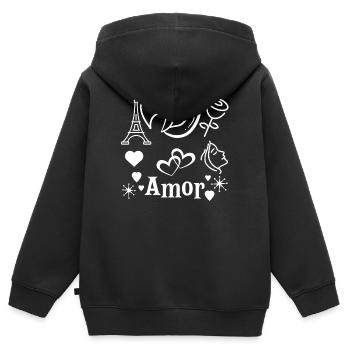 amor - Kids Premium Organic Zip-up Hoodie - black - Back - AI Model Kid Male (0cm)