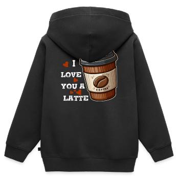 J'adore un latte - Sweat Premium à capuche zippé enfant bio - noir - Dos - AI Model Kid Male (0cm)