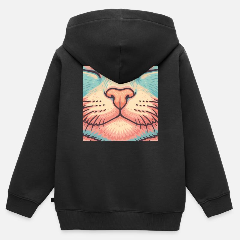Nez de chat rétro - Illustration de moustaches colorées - Sweat Premium à capuche zippé enfant bio - noir