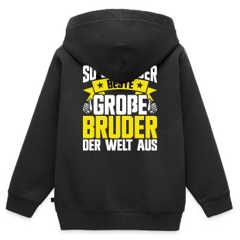 So Sieht Der Große Buder Der Welt Aus - Kinder Premium Organic Zip Hoodie - Schwarz - Hinten - AI Model Kid Male (0cm)