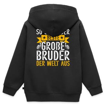 So Sieht Der Große Buder Der Welt Aus - Kinder Premium Organic Zip Hoodie - Schwarz - Hinten - AI Model Kid Male (0cm)