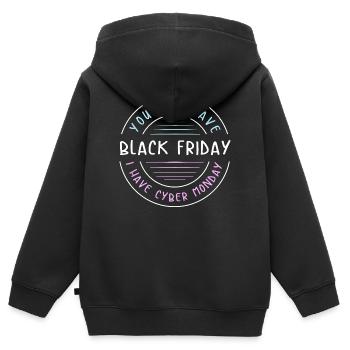 Kaufrausch Cyber Monday - Kinder Premium Organic Zip Hoodie - Schwarz - Hinten - AI Model Kid Male (0cm)