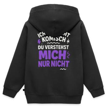 Ich bin nicht Komisch Du verstehst mich nur nicht - Kinder Premium Organic Zip Hoodie - Schwarz - Hinten - AI Model Kid Male (0cm)