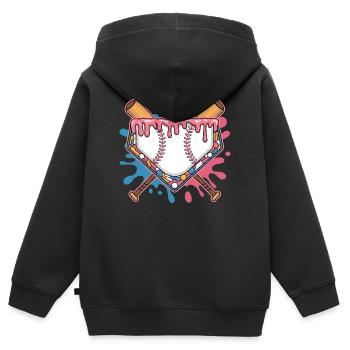 Plaque de baseball avec pâte et éclaboussure colorée - Sweat Premium à capuche zippé enfant bio - noir - Dos - AI Model Kid Male (0cm)