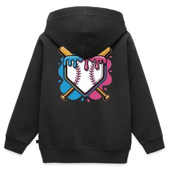 Baseball Home Plate Rose Bleu Frappeurs croisés - Sweat Premium à capuche zippé enfant bio - noir - Dos - AI Model Kid Male (0cm)