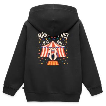 Cirque Manège Anniversaire Motif 8 Ans Garçons Bday - Sweat Premium à capuche zippé enfant bio - noir - Dos - AI Model Kid Male (0cm)