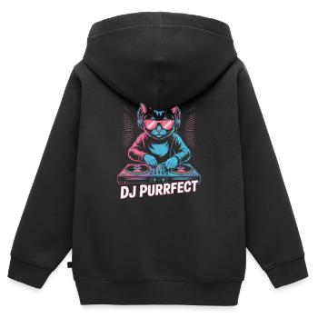DJ Purrfect Katze Mit Kopfhörer Am Plattenteller - Kinder Premium Organic Zip Hoodie - Schwarz - Hinten - AI Model Kid Male (0cm)
