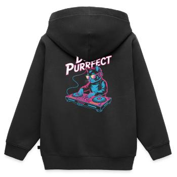 DJ PURRRFECT Chat DJ avec Table de mixage Rave - Sweat Premium à capuche zippé enfant bio - noir - Dos - AI Model Kid Male (0cm)