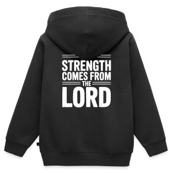 Meine Kraft vom Herrn - Kinder Premium Organic Zip Hoodie - Schwarz - Hinten - AI Model Kid Male (0cm)