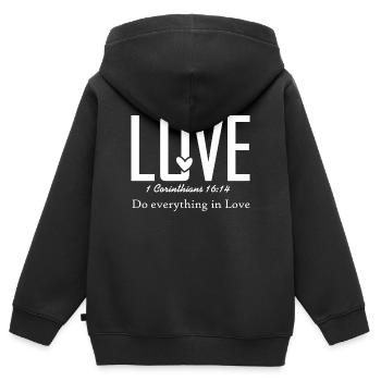 Alles in Liebe machen – Cross Design - Kinder Premium Organic Zip Hoodie - Schwarz - Hinten - AI Model Kid Male (0cm)