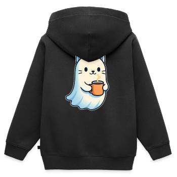 Kaffeegeist Katze mit Becher - Kinder Premium Organic Zip Hoodie - Schwarz - Hinten - AI Model Kid Male (0cm)