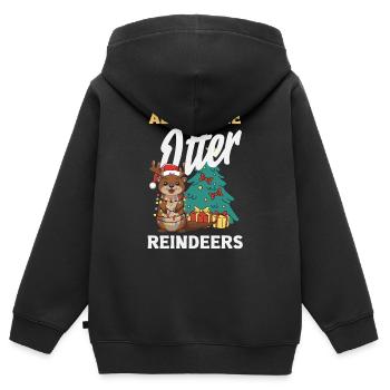 Seeotter-pun-weihnachts-rentiere - Kinder Premium Organic Zip Hoodie - Schwarz - Hinten - AI Model Kid Male (0cm)