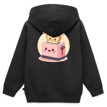 Kawaii Fröhlicher Toaster mit Toast und Herzen - Kinder Premium Organic Zip Hoodie - Schwarz - Hinten - AI Model Kid Male (0cm)