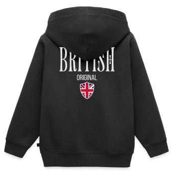 Original UK, ich liebe UK - Kinder Premium Organic Zip Hoodie - Schwarz - Hinten - AI Model Kid Male (0cm)