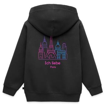 Ich liebe Paris Neon Skyline Silhouette vibes  - Kinder Premium Organic Zip Hoodie - Schwarz - Hinten - AI Model Kid Male (0cm)