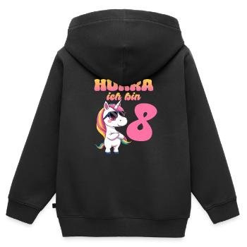 8e anniversaire Enfants Licorne Licorne Écolier - Sweat Premium à capuche zippé enfant bio - noir - Dos - AI Model Kid Male (0cm)