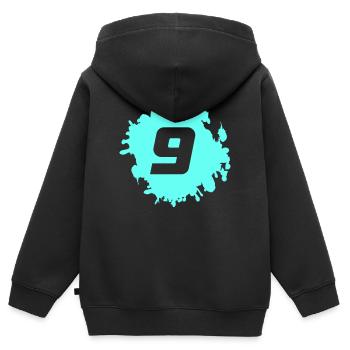Neun Cyan Splash Grafik - Kinder Premium Organic Zip Hoodie - Schwarz - Hinten - AI Model Kid Male (0cm)