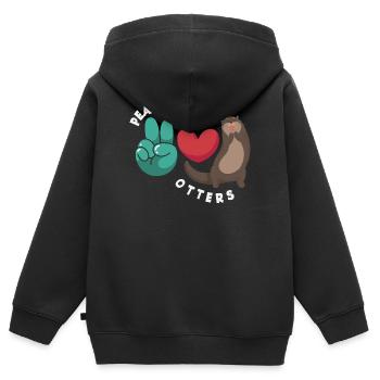 Seeotter Cartoon Frieden Liebe - Kinder Premium Organic Zip Hoodie - Schwarz - Hinten - AI Model Kid Male (0cm)