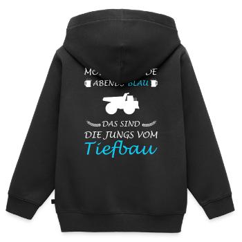 Tiefbau Tiefbauer Straßenbau Bagger Fahrer baggern - Kinder Premium Organic Zip Hoodie - Schwarz - Hinten - AI Model Kid Male (0cm)