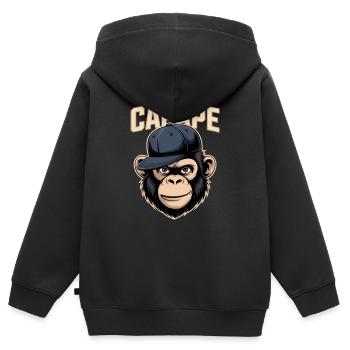 CAPAPE Monkey with Cap Streetstyle Urban Vibe - Kids Premium Organic Zip-up Hoodie - black - Back - AI Model Kid Male (0cm)