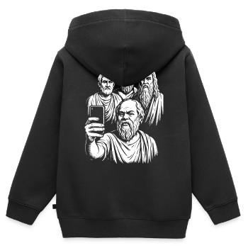 Altgriechische Philosophen Selfie - Kinder Premium Organic Zip Hoodie - Schwarz - Hinten - AI Model Kid Male (0cm)