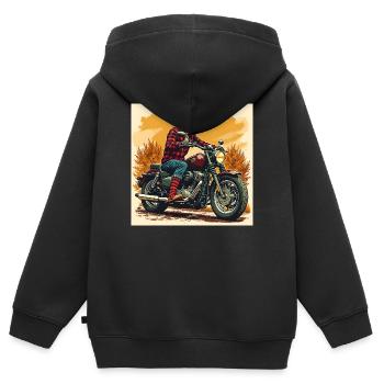 Plaid Socks + Biker Illustration - Kids Premium Organic Zip-up Hoodie - black - Back - AI Model Kid Male (0cm)