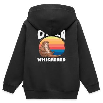 Seeotter Cartoon Retro Flüsterer - Kinder Premium Organic Zip Hoodie - Schwarz - Hinten - AI Model Kid Male (0cm)