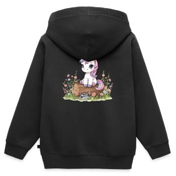 Watercolor unicorn on tree trunk with flowers - Kids Premium Organic Zip-up Hoodie - black - Back - AI Model Kid Male (0cm)