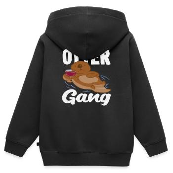 Seeotter Cartoon Bande - Kinder Premium Organic Zip Hoodie - Schwarz - Hinten - AI Model Kid Male (0cm)