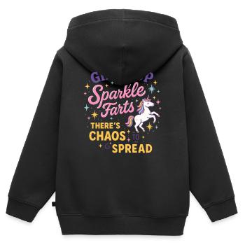 Schwindlig Glitzerndes Fürzchaos breitet sich aus - Kinder Premium Organic Zip Hoodie - Schwarz - Hinten - AI Model Kid Male (0cm)