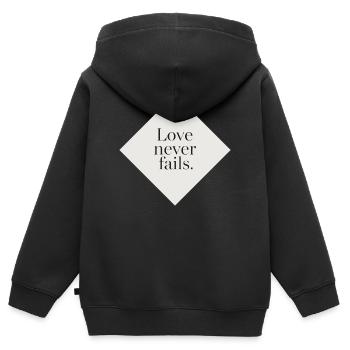 Unerschütterliche Liebe auf cremefarbenem Hintergrund - Kinder Premium Organic Zip Hoodie - Schwarz - Hinten - AI Model Kid Male (0cm)