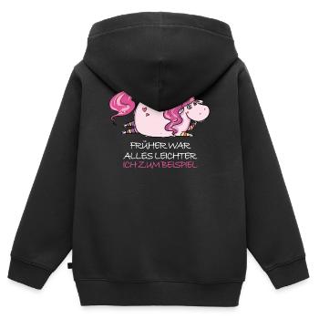 Lustige Dickes Einhorn Spruch Molliges Einhorn - Kinder Premium Organic Zip Hoodie - Schwarz - Hinten - AI Model Kid Male (0cm)