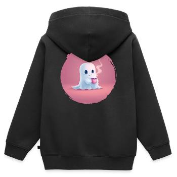 Kaffee‑Geist – Cozy Halloween Shirt - Kinder Premium Organic Zip Hoodie - Schwarz - Hinten - AI Model Kid Male (0cm)
