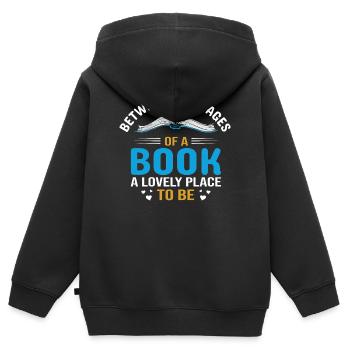 Entre les pages d’un livre - Sweat Premium à capuche zippé enfant bio - noir - Dos - AI Model Kid Male (0cm)