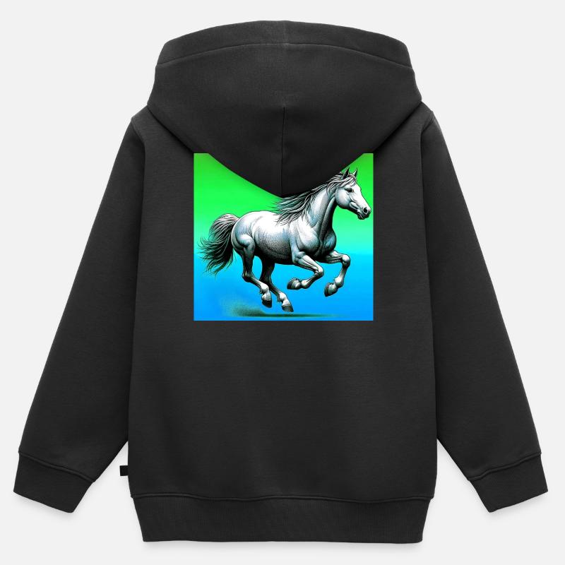 cheval - Sweat Premium à capuche zippé enfant bio - noir